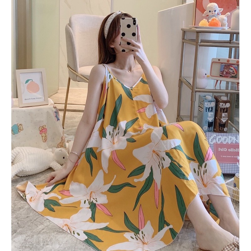 Đầm ngủ hai dây, váy maxi bigsize chất liệu mềm mịn mát | BigBuy360 - bigbuy360.vn