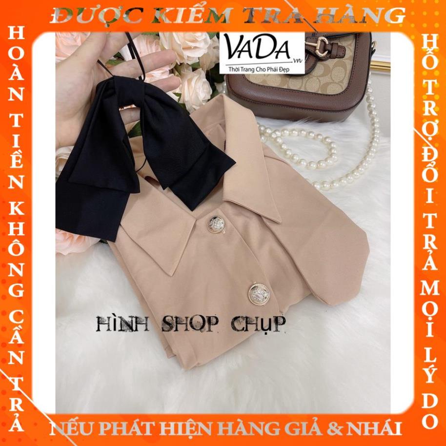 Đầm xòe cổ phối nơ tay dài kiểu Pháp ngọt ngào nhẹ nhàng NƠ THÁO rời được - Thời Trang VADA (Đ144) qphat