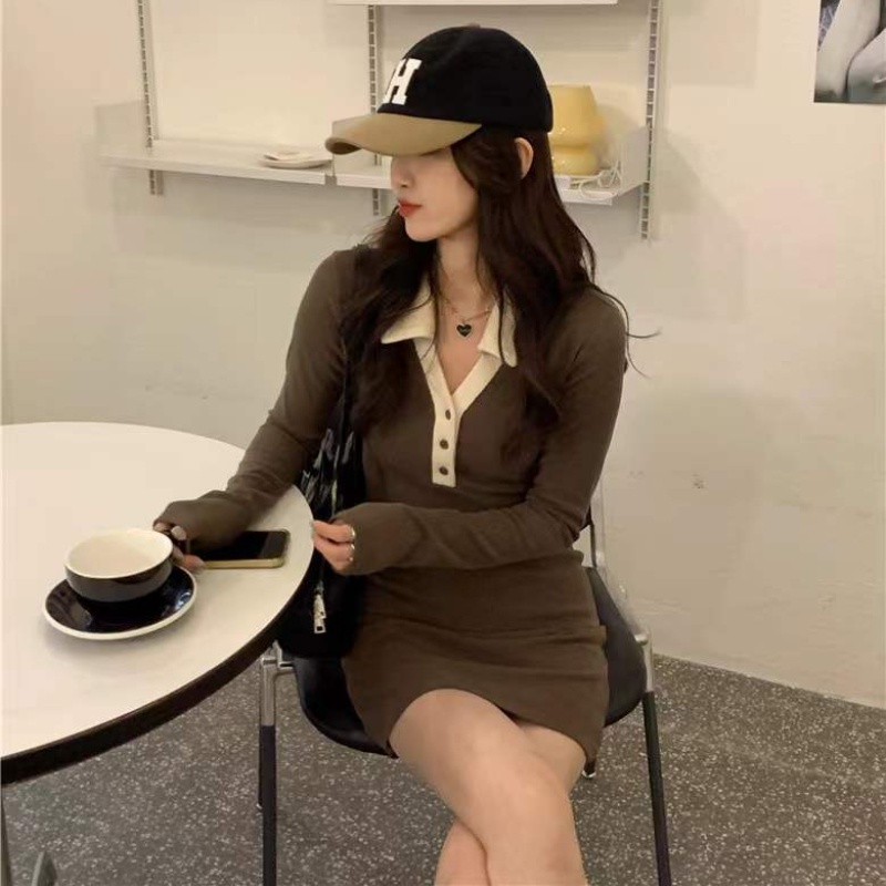 Đầm Dệt Kim Có Cổ Thời Trang Mùa Xuân Hàn Quốc Dành Cho Nữ