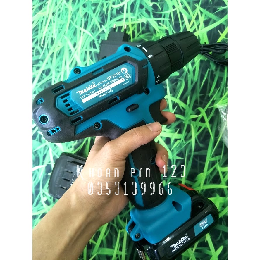 Khoan pin Makita 18v bộ 2 pin dự phòng, 3 chức năng có búa hàng y hình