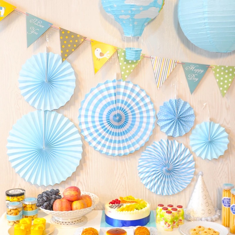 Set 6 Quạt Giấy Hình Bánh Xe Xinh Xắn Dùng Để Trang Trí