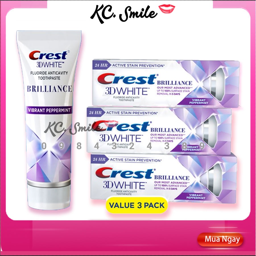 Kem đánh răng Crest 3D White Brilliance làm trắng răng của Mỹ 110g