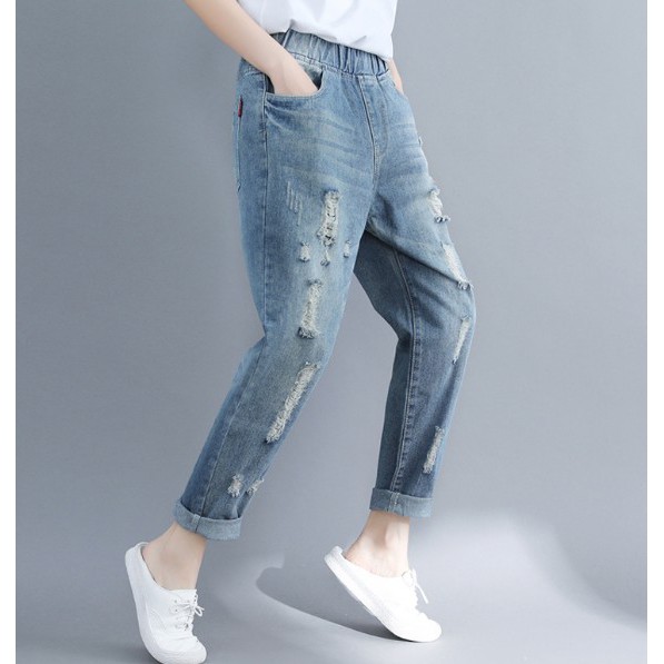 G758 Quần bò big size freesize dáng rách cá tính kiểu dáng năng động thể thao