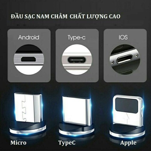 [giá sỉ]Cáp sạc nhanh nam châm sạc từ đầu iphone/micro USB/ type C xoay 360