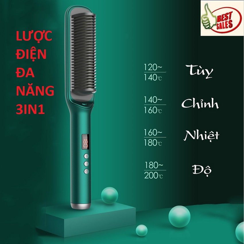 Lược điện chải tóc tạo kiểu uốn thẳng 3 in 1 đa năng cao cấp chuyên nghiệp dành cho salon 6 mức nhiệt