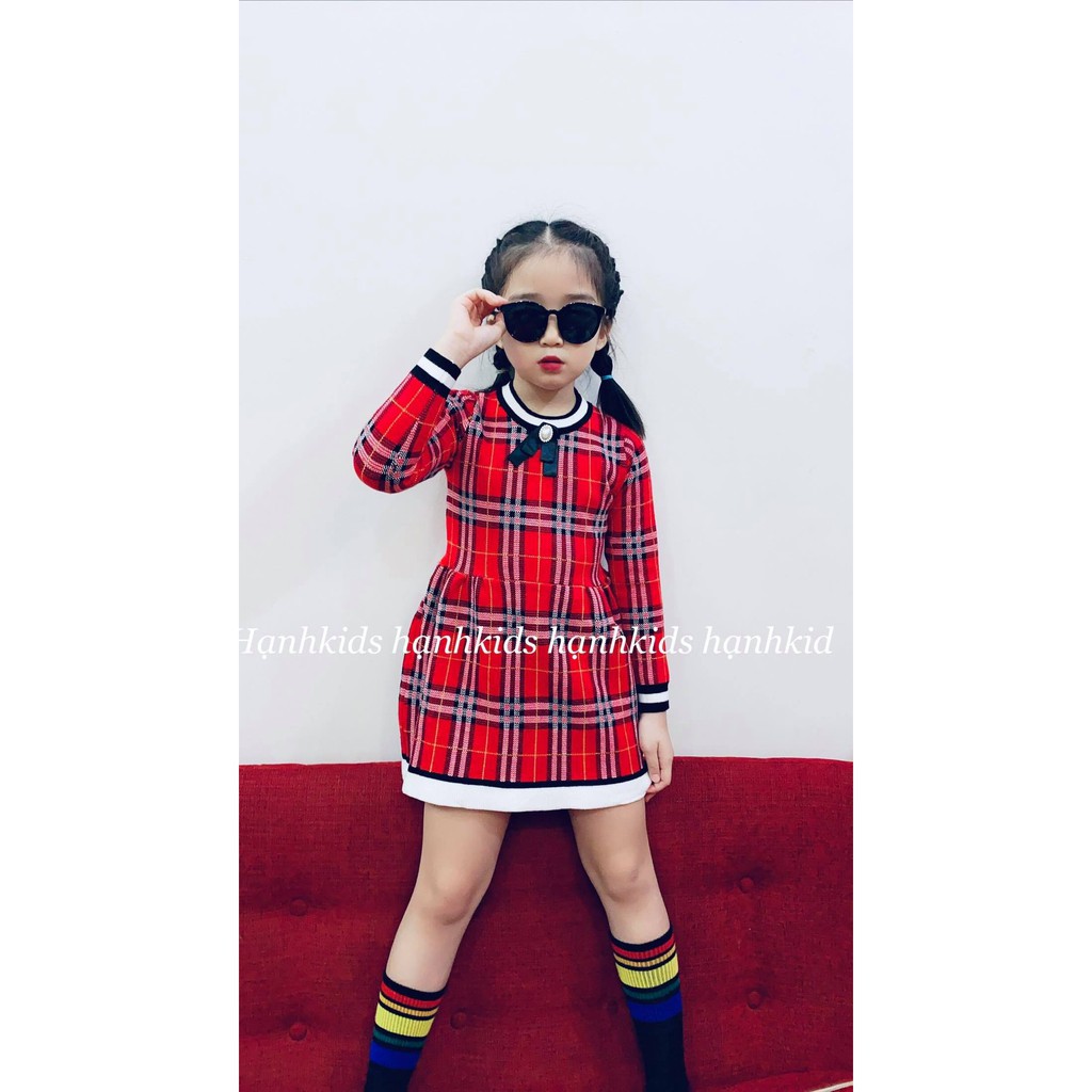 VÁY LEN KẺ CARO BURBERRY DÀI TAY DÁNG XOÈ SIÊU XINH CHO BÉ