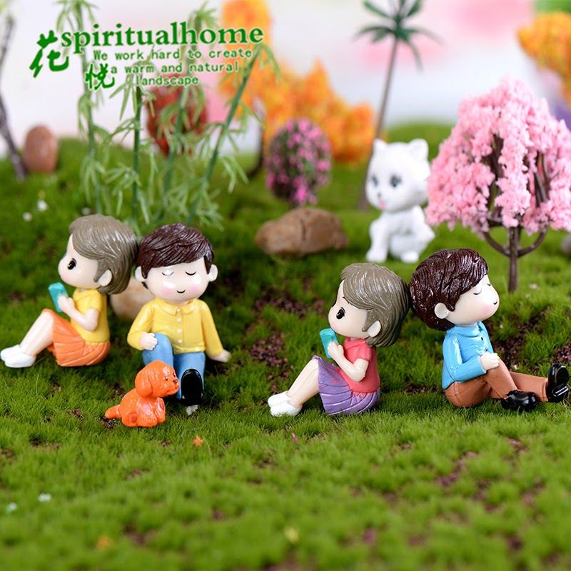 Phụ kiện Cặp đôi sinh viên ngồi đọc sách, trang trí cây cảnh, tiểu cảnh terrarium, làm đồ handmade