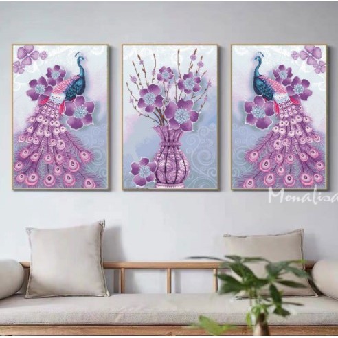 TRANH THÊU CHỮ THẬP( THÊU  KÍN)  CÔNG GHÉP BA BỨC MN0185 (160x80)cm