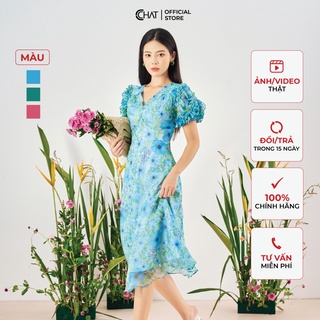 Đầm Nữ 𝐂𝐂𝐇𝐀𝐓 Họa Tiết Kiểu Tay Đè Bèo Phong Cách Trẻ Trung Thanh Lịch 12VNT5014XT
