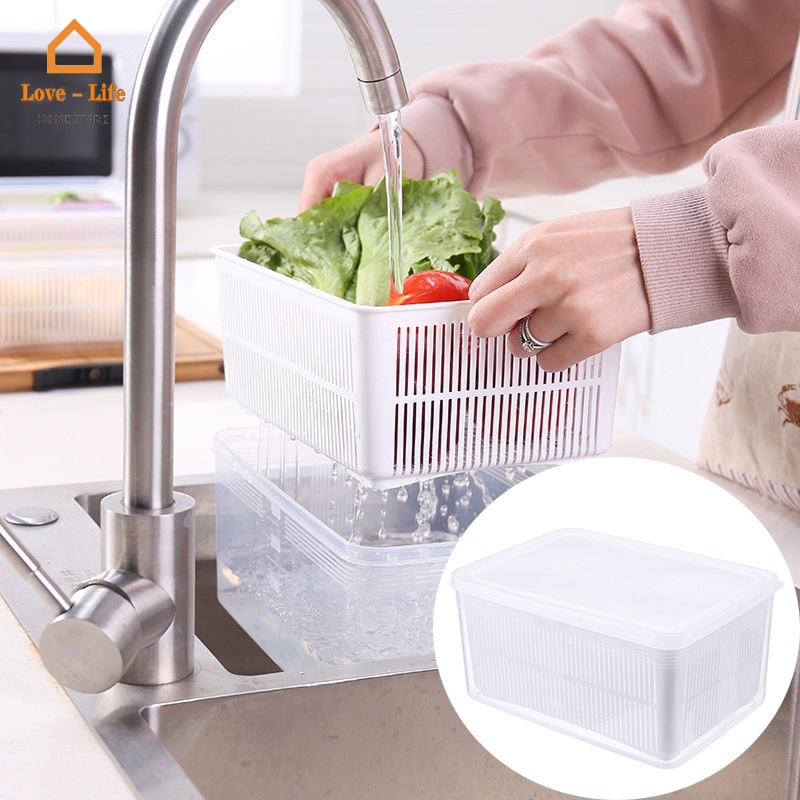 Rổ Nhựa PP Hai Tầng Đựng Rau Củ Quả Ráo Nước Hai Lớp 1.5/3/4.5L