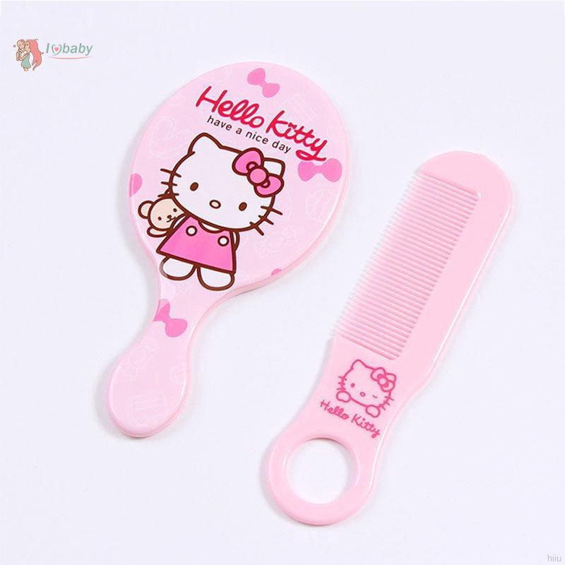 IU 1 set phụ kiện lược chống tĩnh điện + gương soi in hình thời trang xinh xắn cho bé