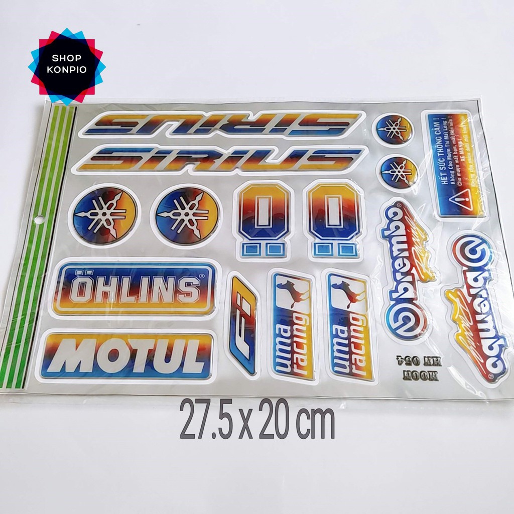 Bộ Tem Crom Dán Xe Sirius Dập Nổi Cao Cấp Chống Thấm Nước, Chống Bay Màu ( Sticker )