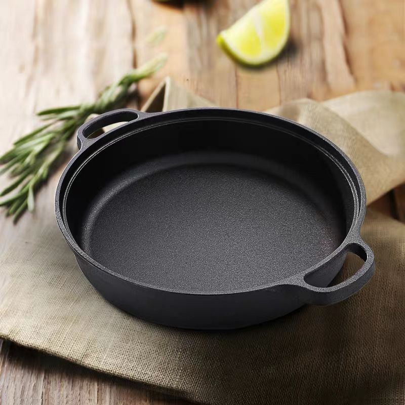 (Tôi dầu miễn phí -hàng có sẵn) Chảo gang hai tai dày nấu bếp từ 22cm , chảo chống dính tự nhiên