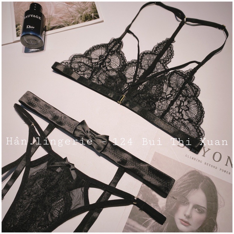 Bộ ren đen 3 món - Tặng kèm Tất chân - Hình thật chụp tại shop | BigBuy360 - bigbuy360.vn