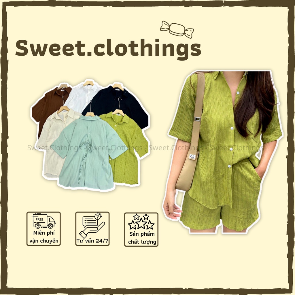 Set áo nữ buộc nơ sau kèm quần short, Bộ sơ mi nữ trơn thắt nơ lưng FREESIZE 6 màu SWEET.CLOTHINGS