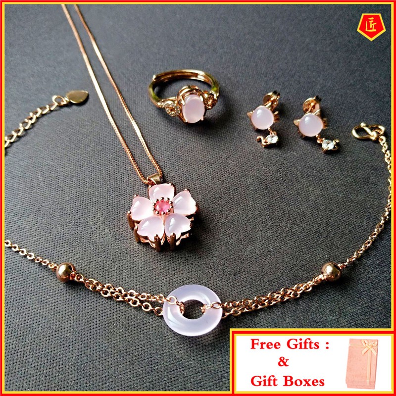 Bộ Trang Sức Đính Đá Hồng Xinh Xắn Dành Cho Nữ