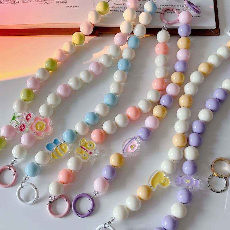 Ins Móc Khóa Điện Thoại Di Động Dạng Chuỗi Hạt Nhiều Màu Sắc Hình Hoa Bướm Dễ Thương Chống Thất Lạc