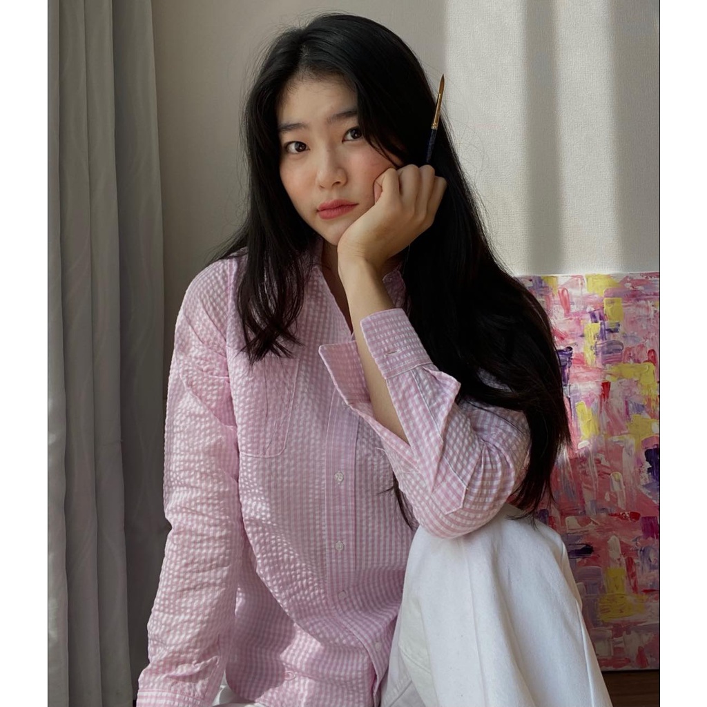 TheBlueTshirt - Áo Sơ Mi Tay Dài Nữ Màu Hồng - Daily Shirt with pocket - Blush Pink