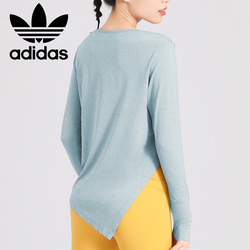 Adidas Áo Thun Tay Dài Phối Ren Dáng Rộng Thời Trang Tập Yoga Cho Nữ