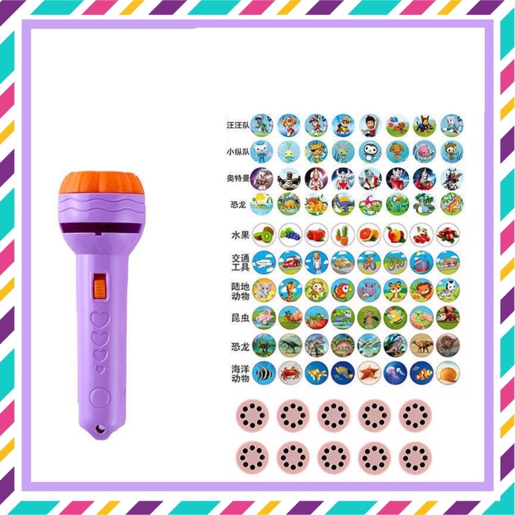 Đèn pin chiếu hình cho bé full bộ 80 hình anh 3D ngộ nghĩnh, đồ chơi giáo dục cho bé
