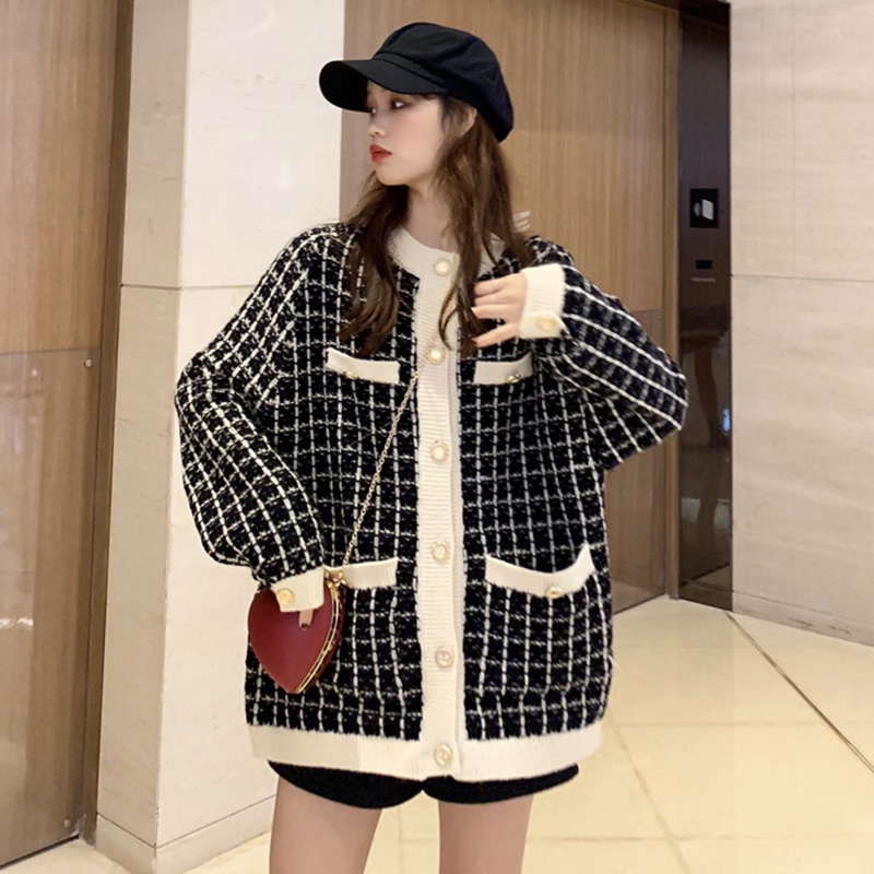 Áo  khoác cardigan len nữ dạ tweed Quảng châu họa tiết ziczac  màu xanh kem phong cách hàn quốc vintage ulzzang AC2