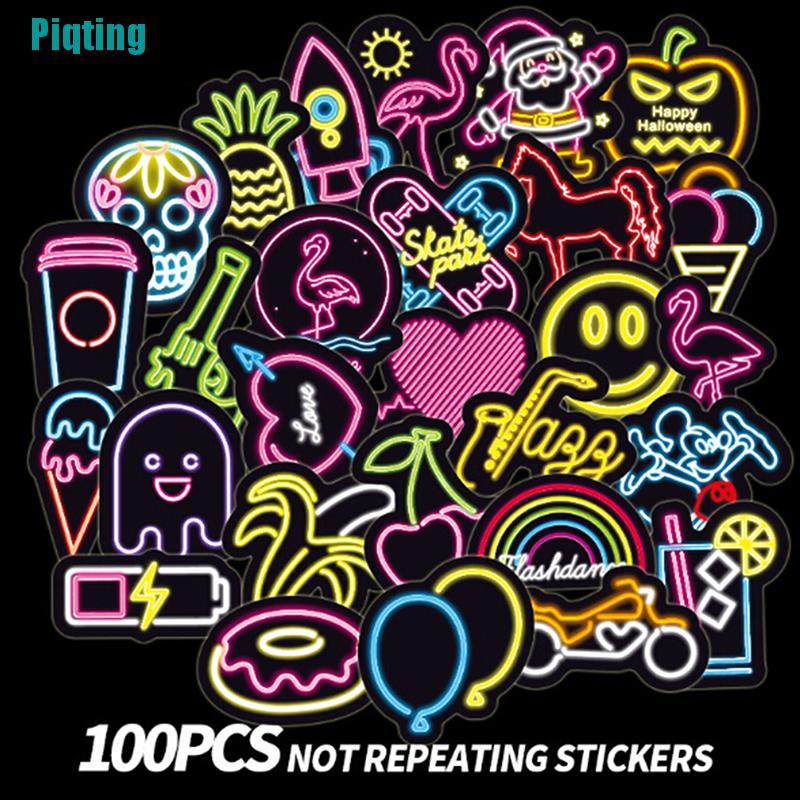 Bộ 100 Miếng Dán Màu Neon Dễ Thương Dùng Trang Trí Hành Lý DIY