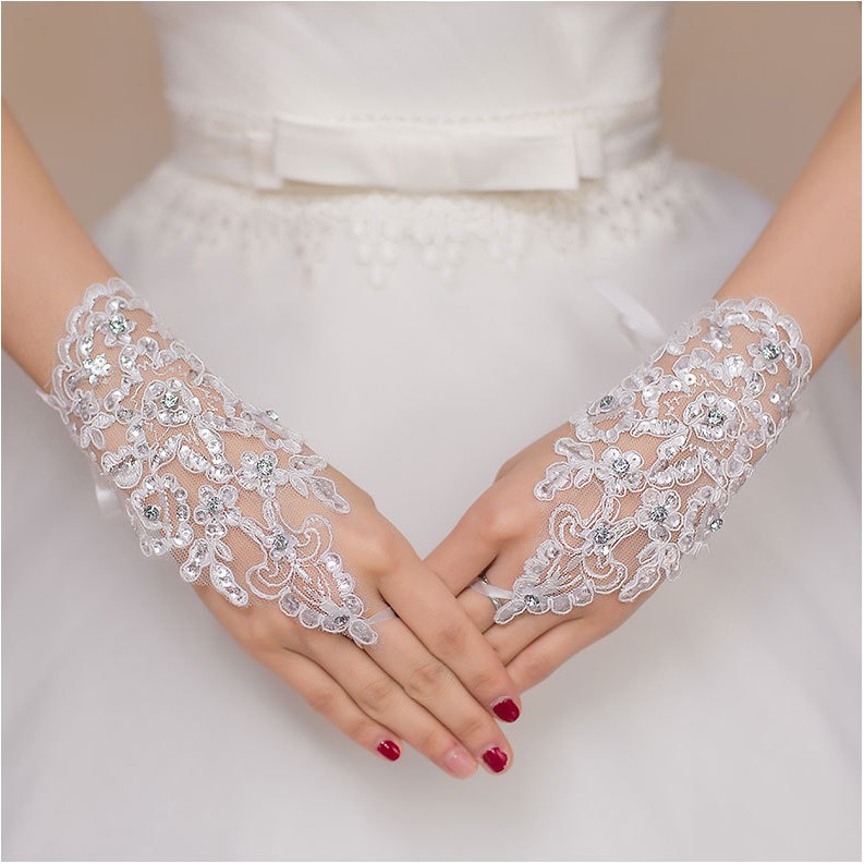 Găng Tay Cô Dâu Ngắn Ren Đính Đá, Voan Lưới, Tùy Chọn Màu Trắng Và Đỏ, Phù Hợp Trong Đám Cưới, Sự Kiện, Chụp Ảnh