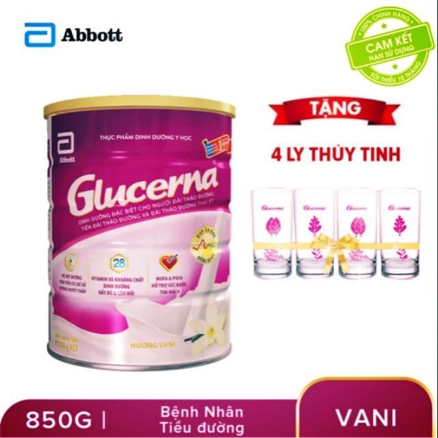 Tặng bộ 4 ly thủy tinh cai cấp _ khi mua Sữa bột Glucerna lon 850g