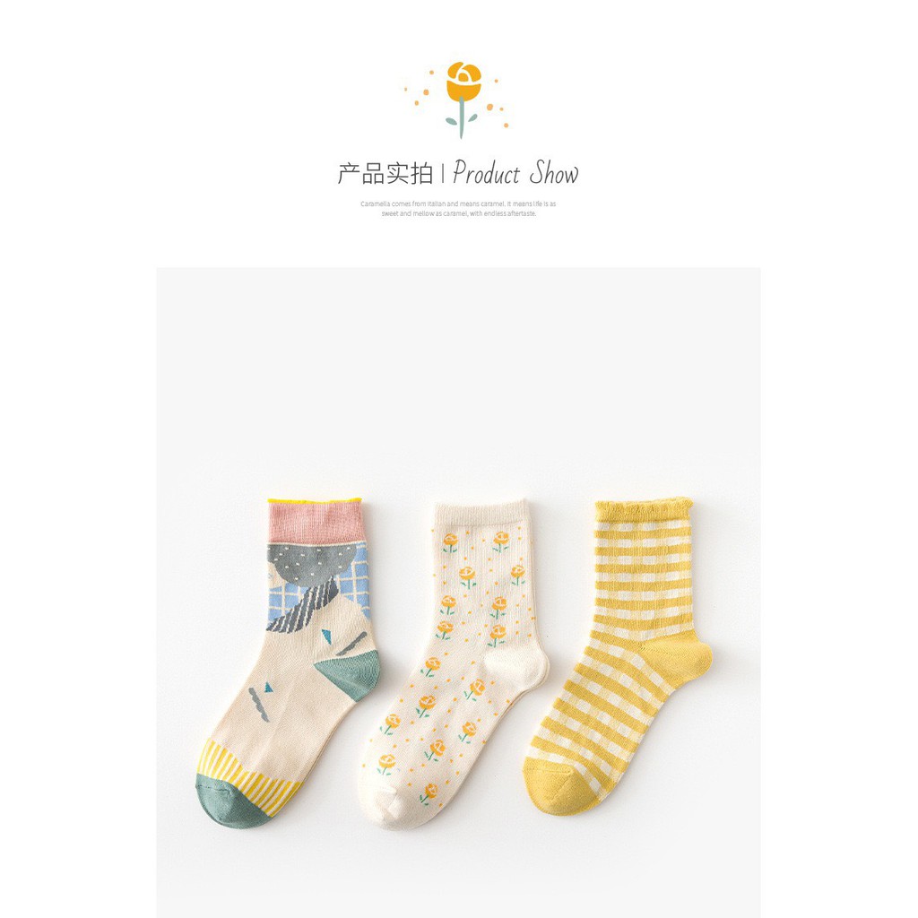 Set 3 đôi tất nữ caro vàng cổ bèo cực đẹp TN112