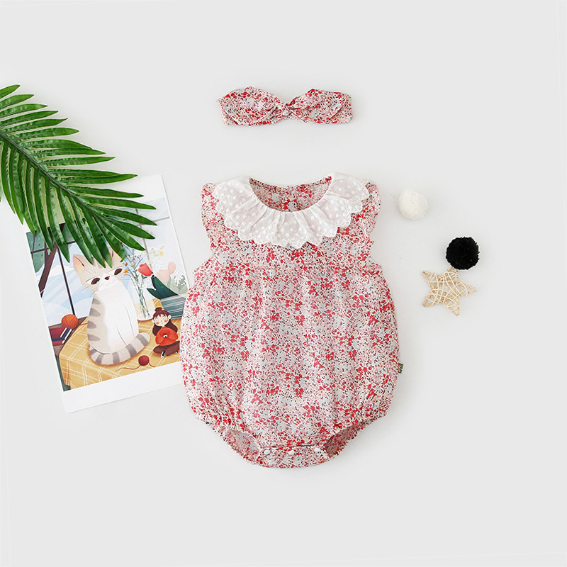 Áo liền quần và băng đô in hoa xinh xắn dễ thương cho bé gái