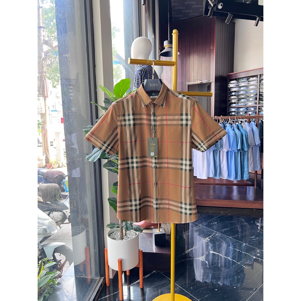 Áo sơ mi nam ngắn tay TQQ K504CSC kẻ vàng thời thượng dáng Slimfit chất liệu mềm mịn