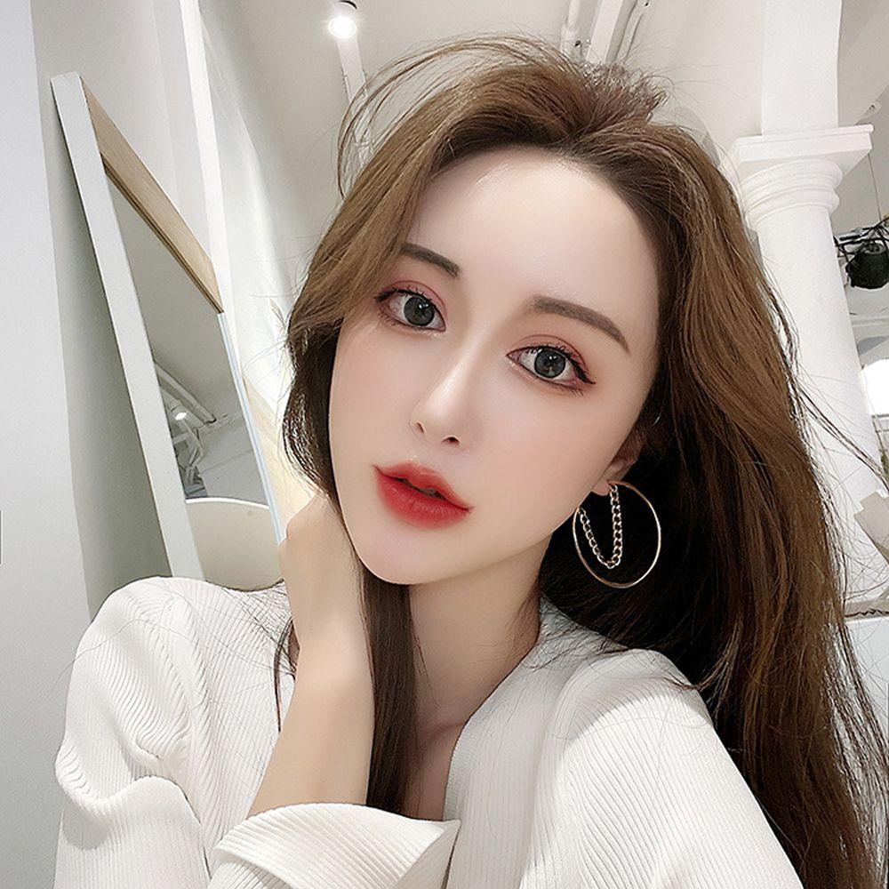 Bông Tai Dạng Vòng Phối Dây Xích Bằng Kim Loại Phong Cách Hip Hop Thời Trang Cho Nữ