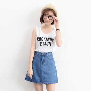 Chân Váy Denim Ngắn Dáng Chữ A Lưng Cao Màu Sắc Đơn Giản Phong Cách Hàn Quốc