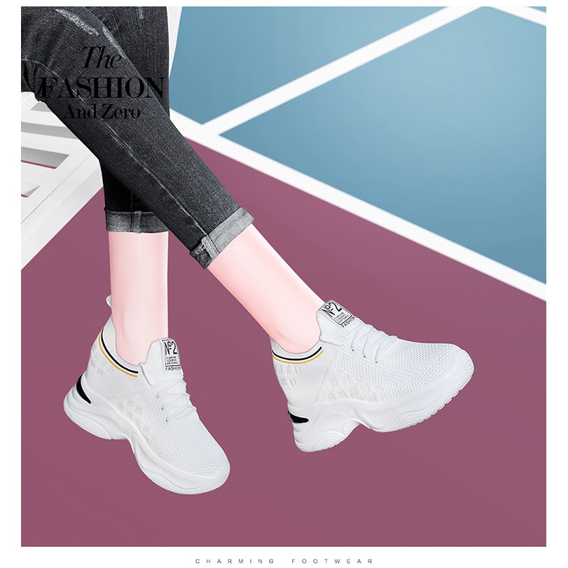 Giày nữ độn đế chất vải pha lưới cực thoáng siêu hót trend mã T06
