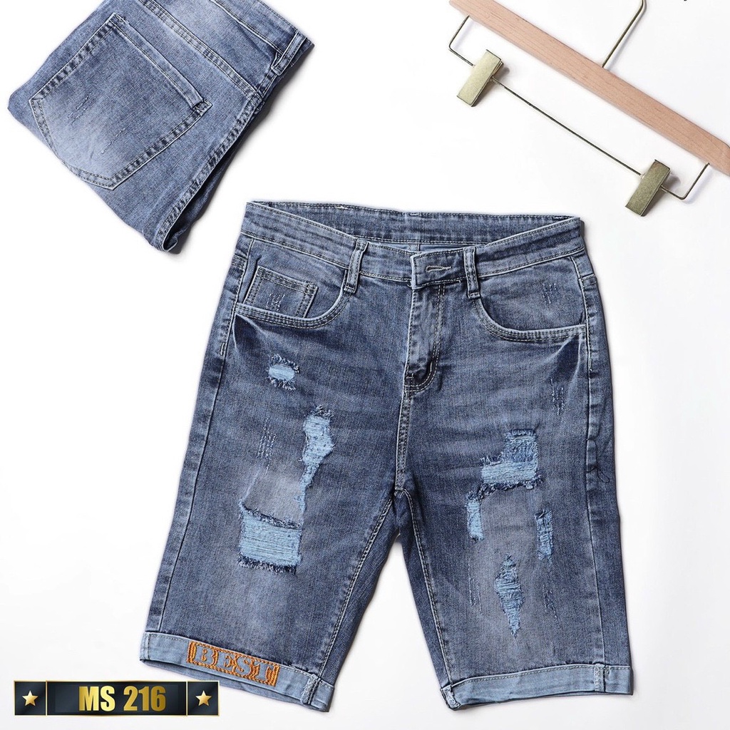 Quần ngố rin nam rách co giãn màu xanh dễ phối đồ cao cấp phong cách hàn quốc MT&FASHION SN216