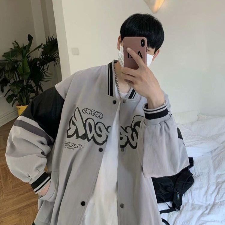 Hong Kong style trendy brand baseball uniform men's spring and autumn Pu Shuai stitching flight loose-fitting workwear j