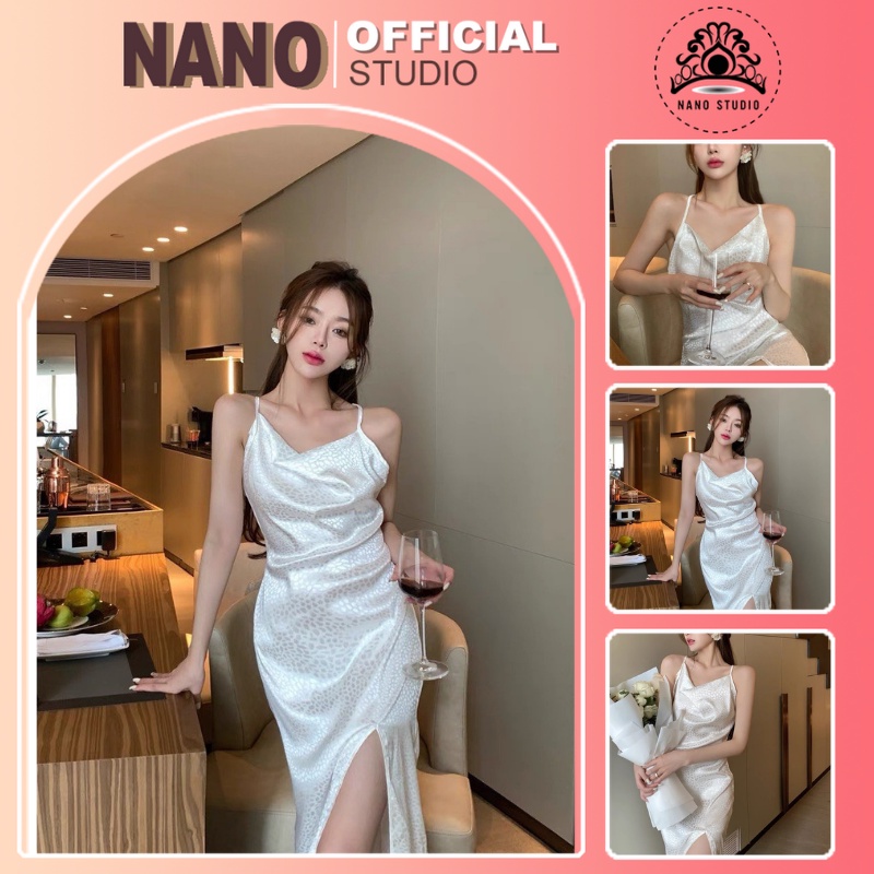 Váy Xẻ tà 🌼NaNo Studio🌼 Phong cách Âu Mỹ 2021 mùa hè của pháinữ da báo jacquard chéo hở lưng váy xẻ tà cổ đổ sang