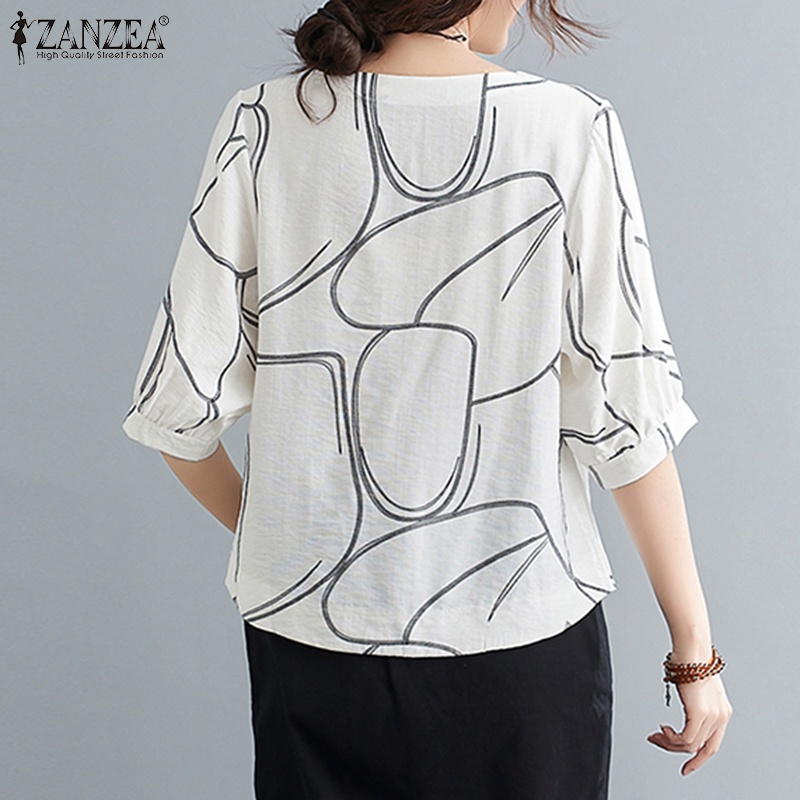 Áo ZANZEA tay lửng in hình vintage thời trang cho nữ