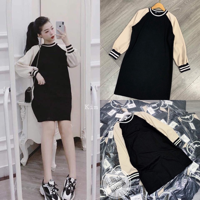 Bán sỉ váy đen suông phối tay
