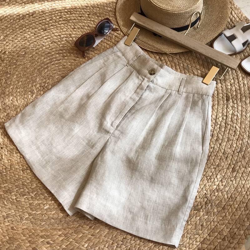 Quần Short GÀ VINTAGE chất liệu linen có ảnh cận chất