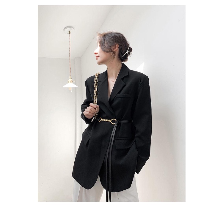 Áo Khoác Blazer Màu Đen Dáng Rộng Cỡ Lớn Thời Trang Xuân Thu 2023 Cho Nữ