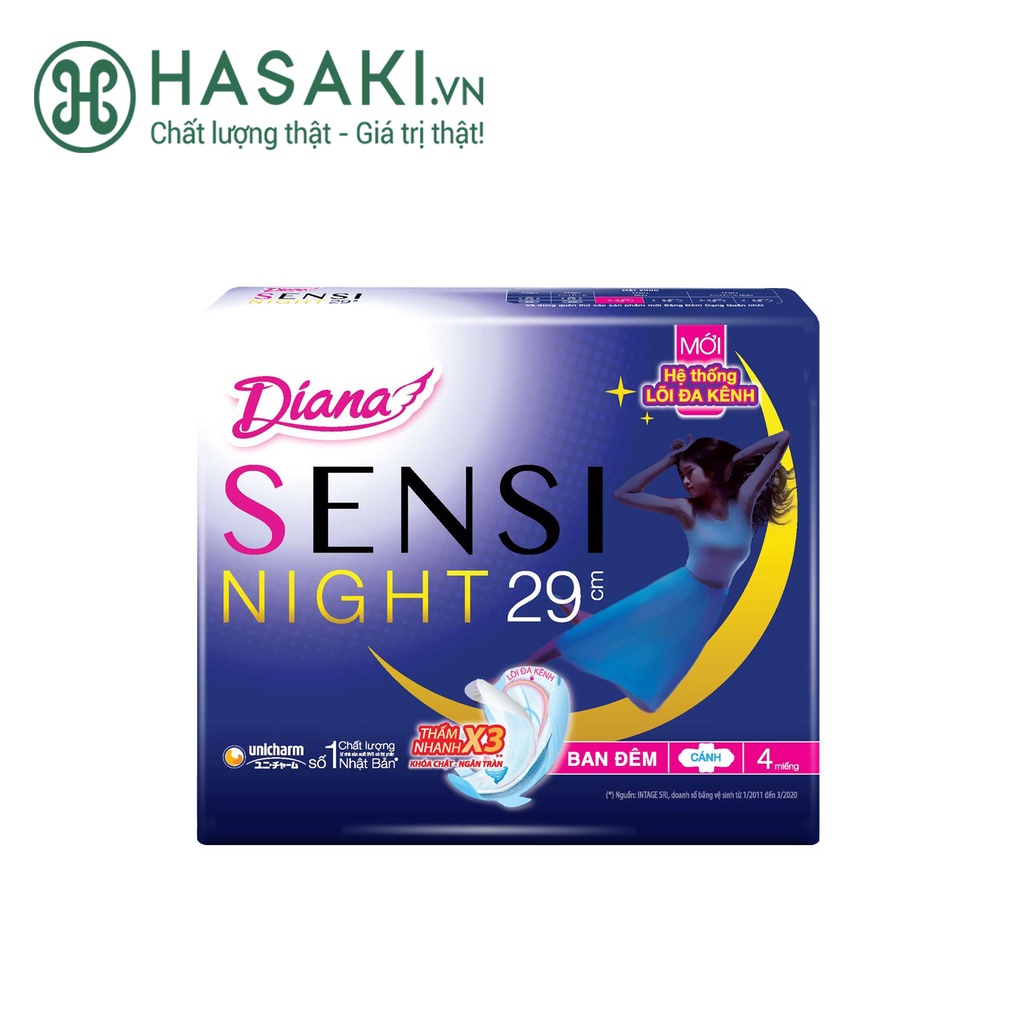 Băng Vệ Sinh Diana Sensi Night Ban Đêm Gói 4 Miếng 29cm