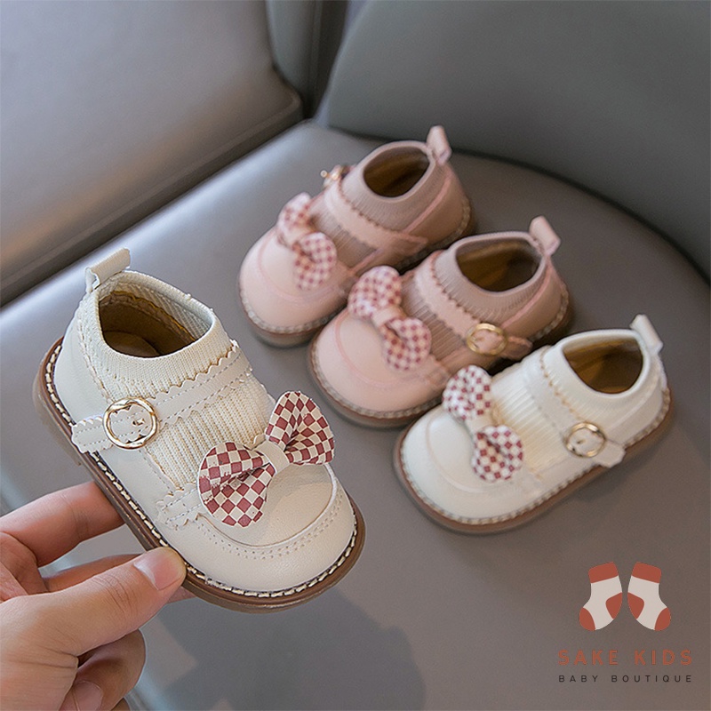 Giày búp bê Giày tập đi bé gái phong cách Hàn Quốc chất da PU mềm quai dán phối nơ dễ thương mới nhất M2233