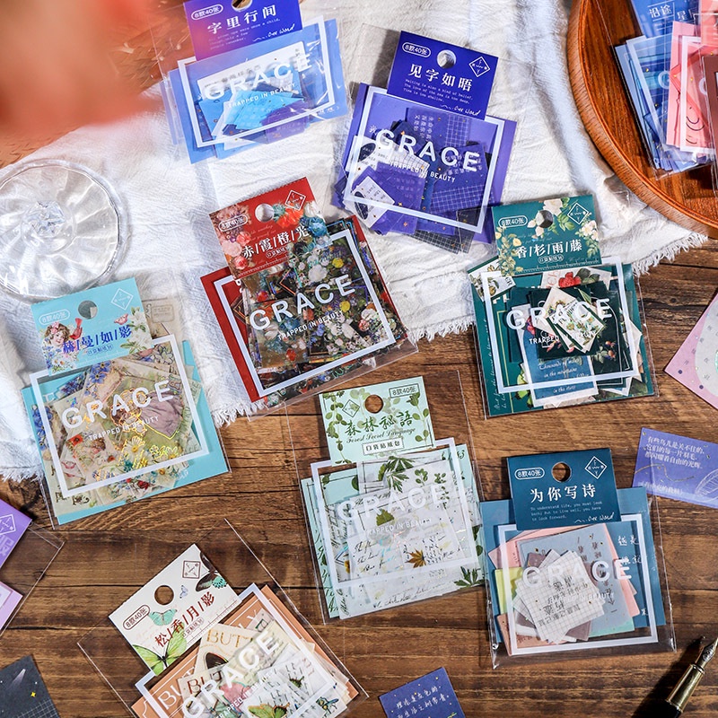 Sticker Fuyu X9959 trang trí Scrapbook, sổ tay, vở  (set 40 stickers) - [ 095 ]