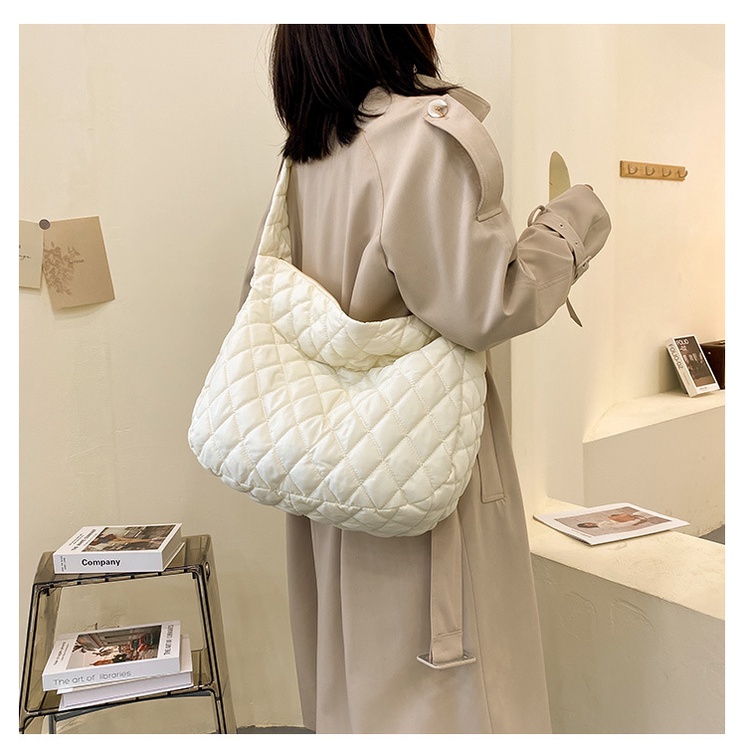Túi xách đeo vai phao xốp cỡ lớn lót cotton kẻ chéo đi học đi choi thời trang công sở phong cách hàn quốc cho nữ|TM01