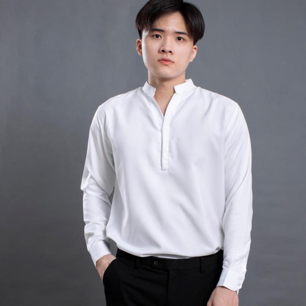 Áo sơ mi nam cổ trụ tay dài lados 8045, chất vải chống nhăn
