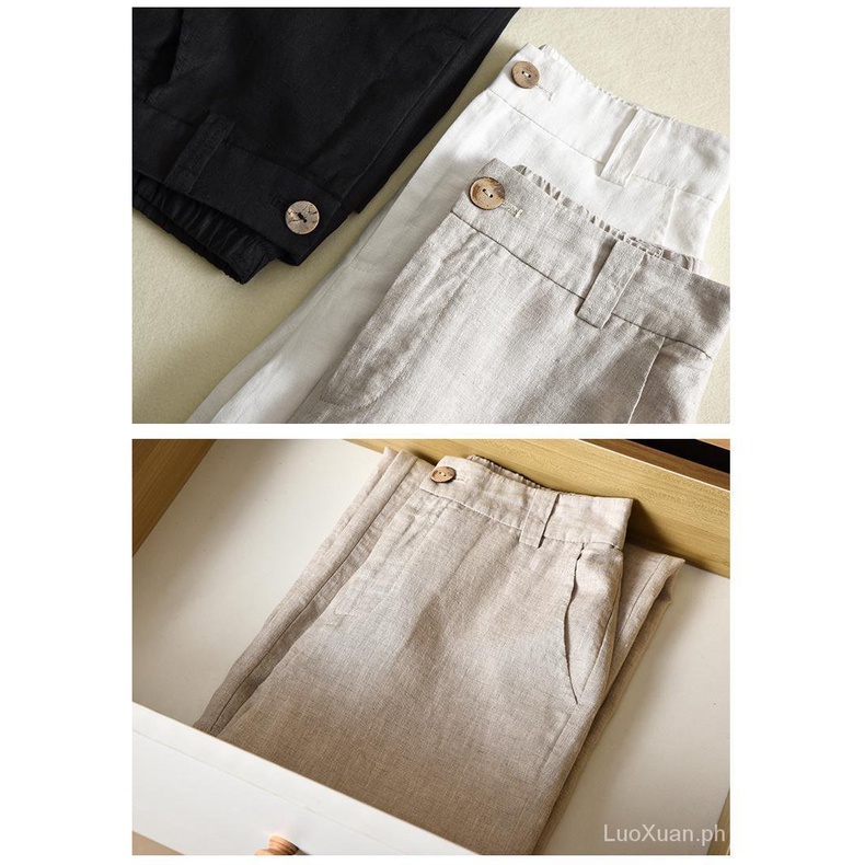 Quần Dài Cotton Lanh Ống Rộng Lưng Thun Co Giãn Thời Trang Cho Nữ