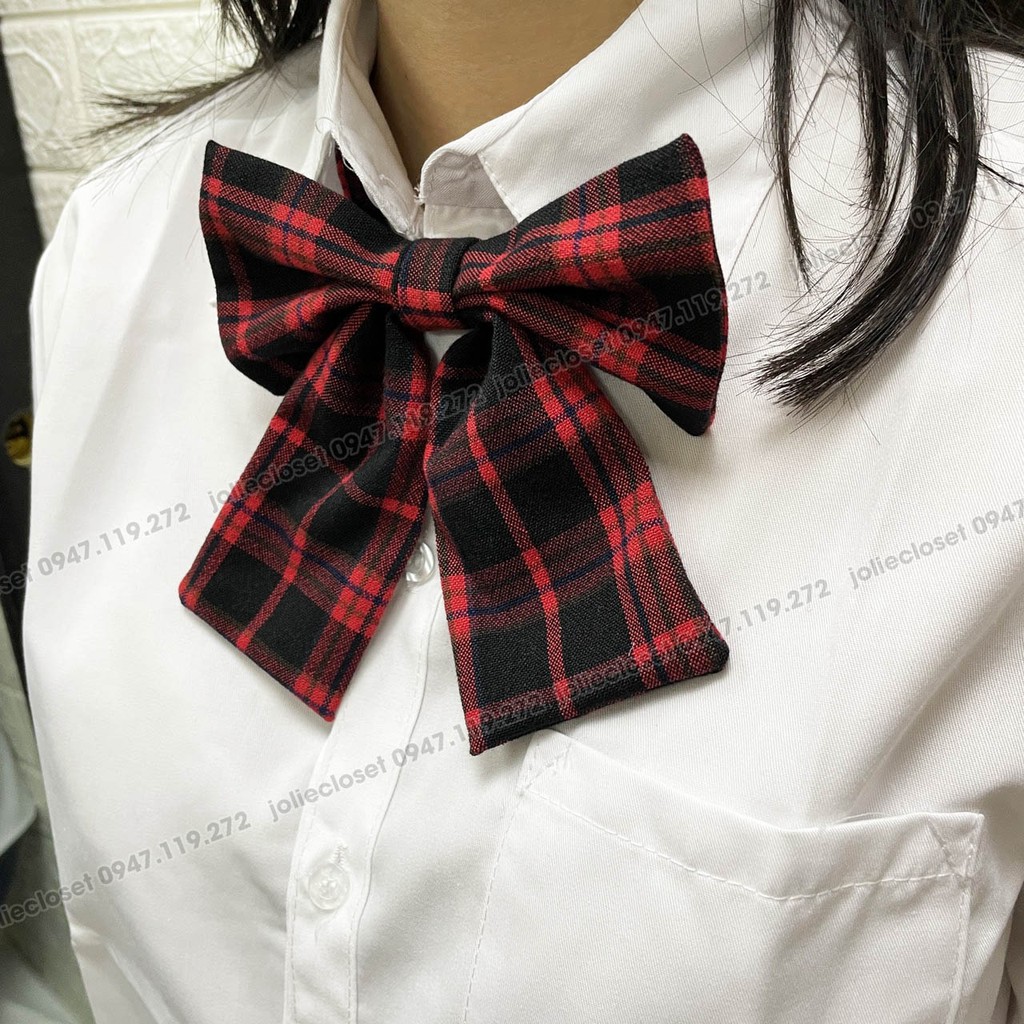 Nơ đeo cổ áo dễ thương phong cách học Nhật Bản, nơ cài cổ áo hoạ tiết kẻ sọc caro JK.