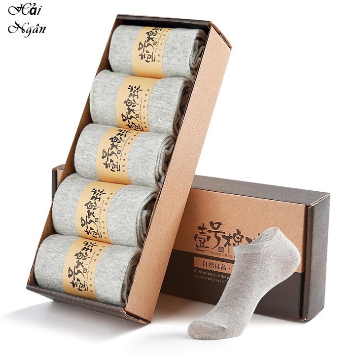1 HỘP GỒM 5 ĐÔI TẤT NAM CỔ NGẮN, VỚ NAM CAO CẤP, COTTON TRE, KHỬ MÙI 99%