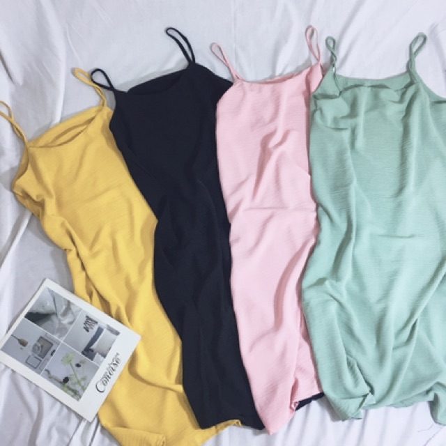 Đầm 2 dây nữ dáng suông vải đũi màu pastel form rộng vải mềm Bingshop